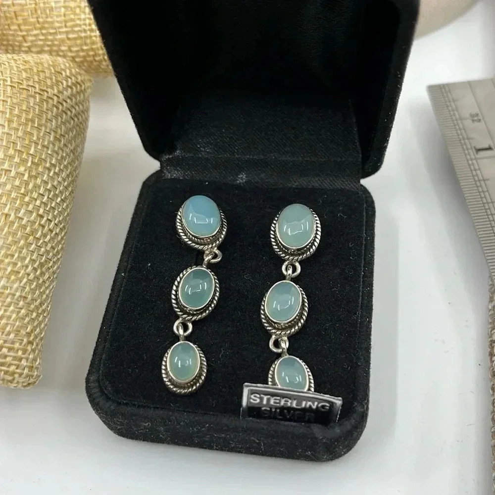 Doug Paulus Sterling Silver Blue Chalcedony Drop Earrings dP 925